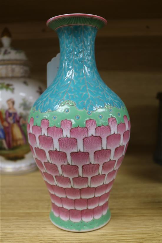 A Chinese enamelled porcelain lotus petal vase